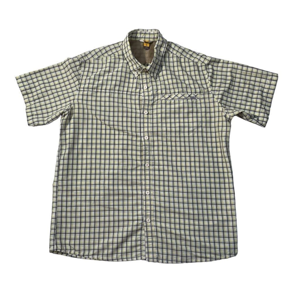 Eddie Bauer Shirt Button Down Short Sleeve Green Plaid  Mens Large